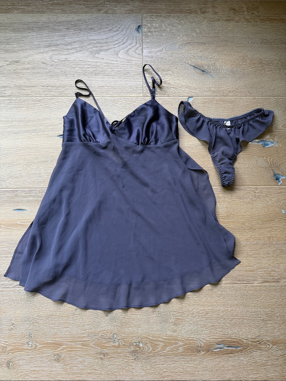 Y2K Victoria’s Secret Satin Babydoll Cami & Thong Set | Lavender | Mesh Detail